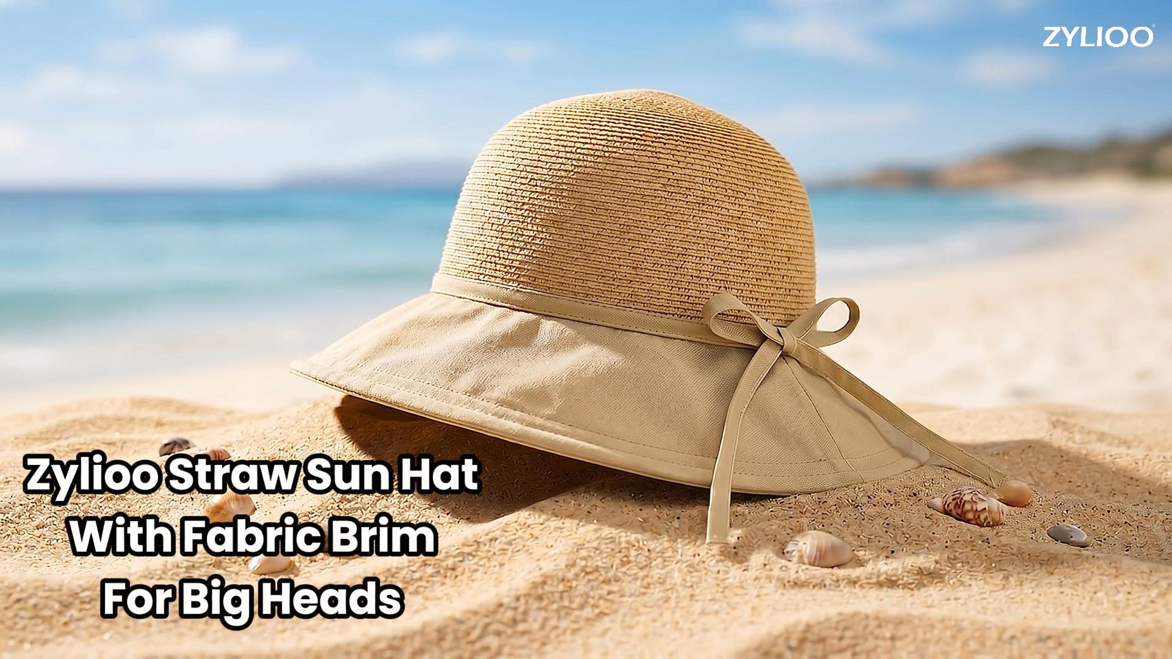 Zylioo XL Womens Straw Sun Hat with Fabric Brim, Big Heads Wide